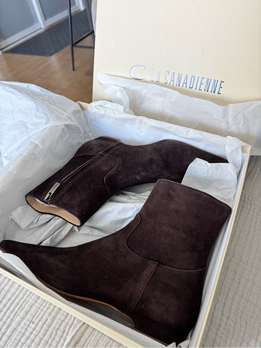 La CANADIENNE Johan Suede Ankle Bootie - Dark Brown - Picture 2 of 3